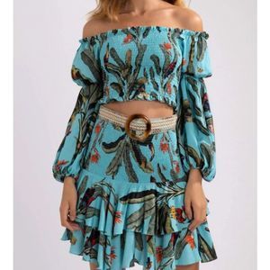 PatBO Matching Set Tropical Crop Top Miniskirt